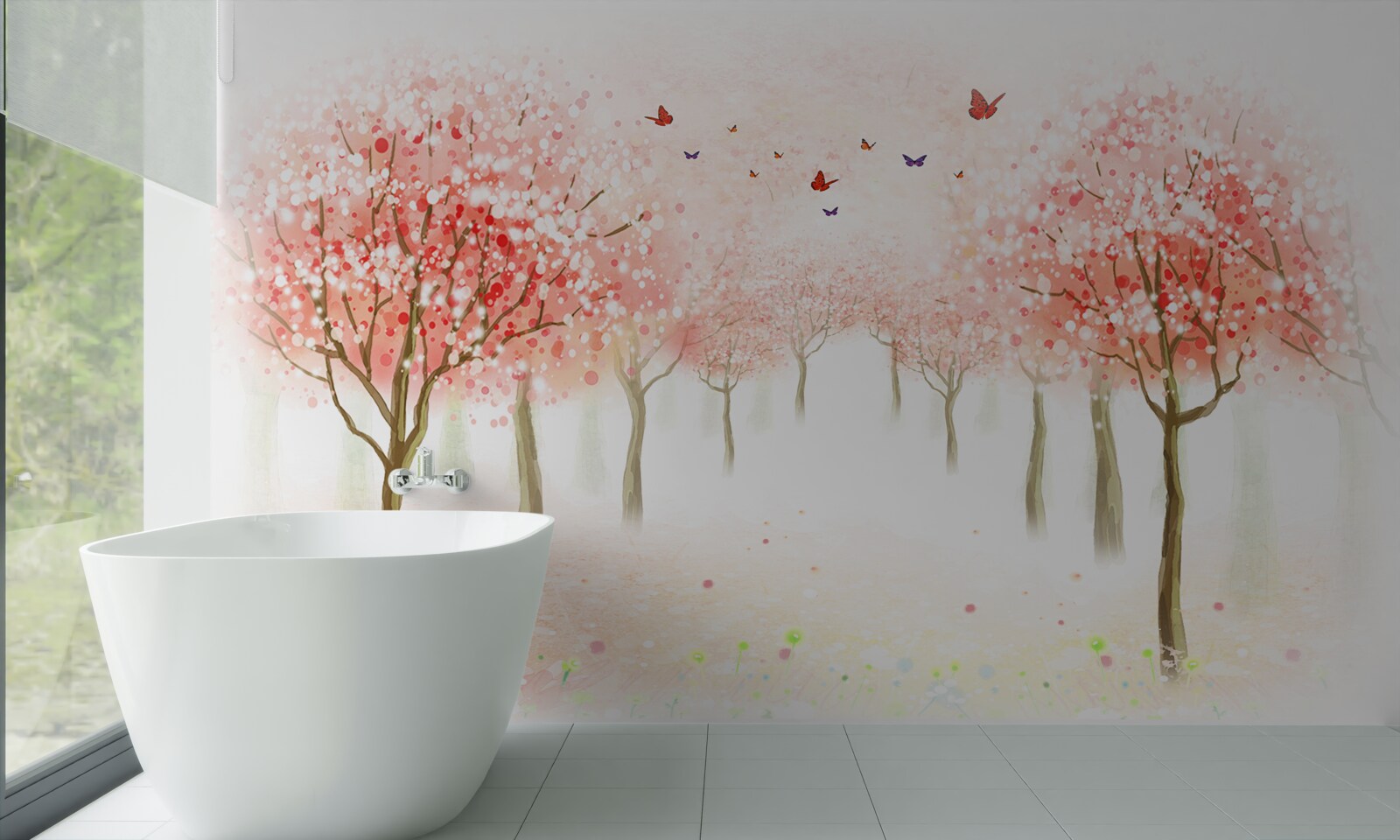 Фотошпалери квітучі дерева, всіяні метеликами