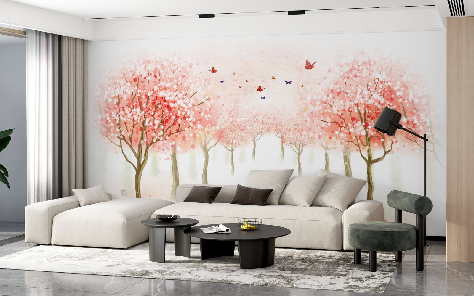 Фотошпалери квітучі дерева, всіяні метеликами