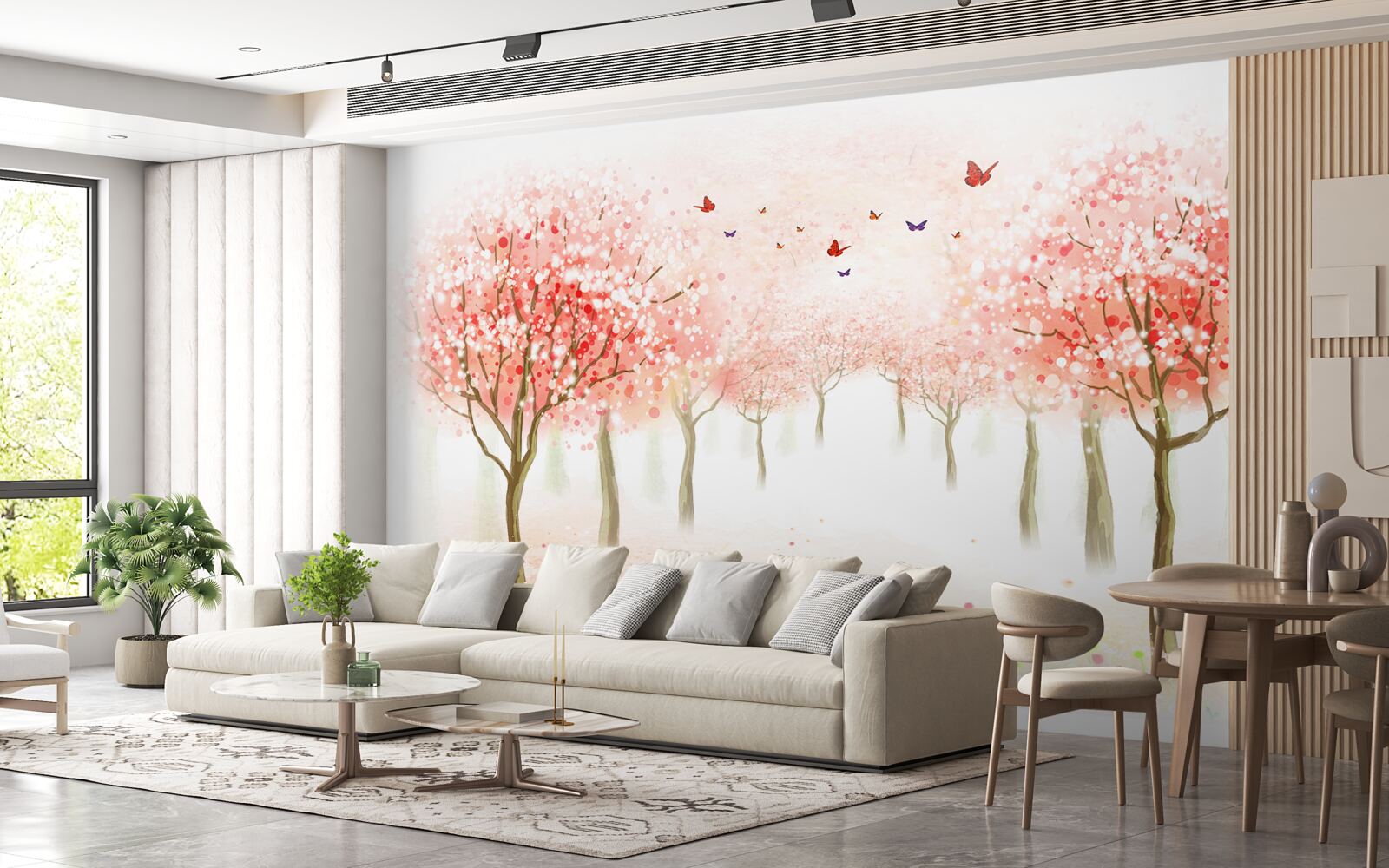 Фотошпалери квітучі дерева, всіяні метеликами