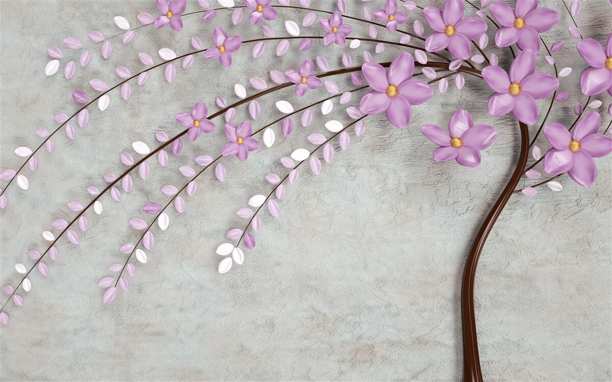 Фотошпалери дерево, прикрашене ніжними бузковими квітами
