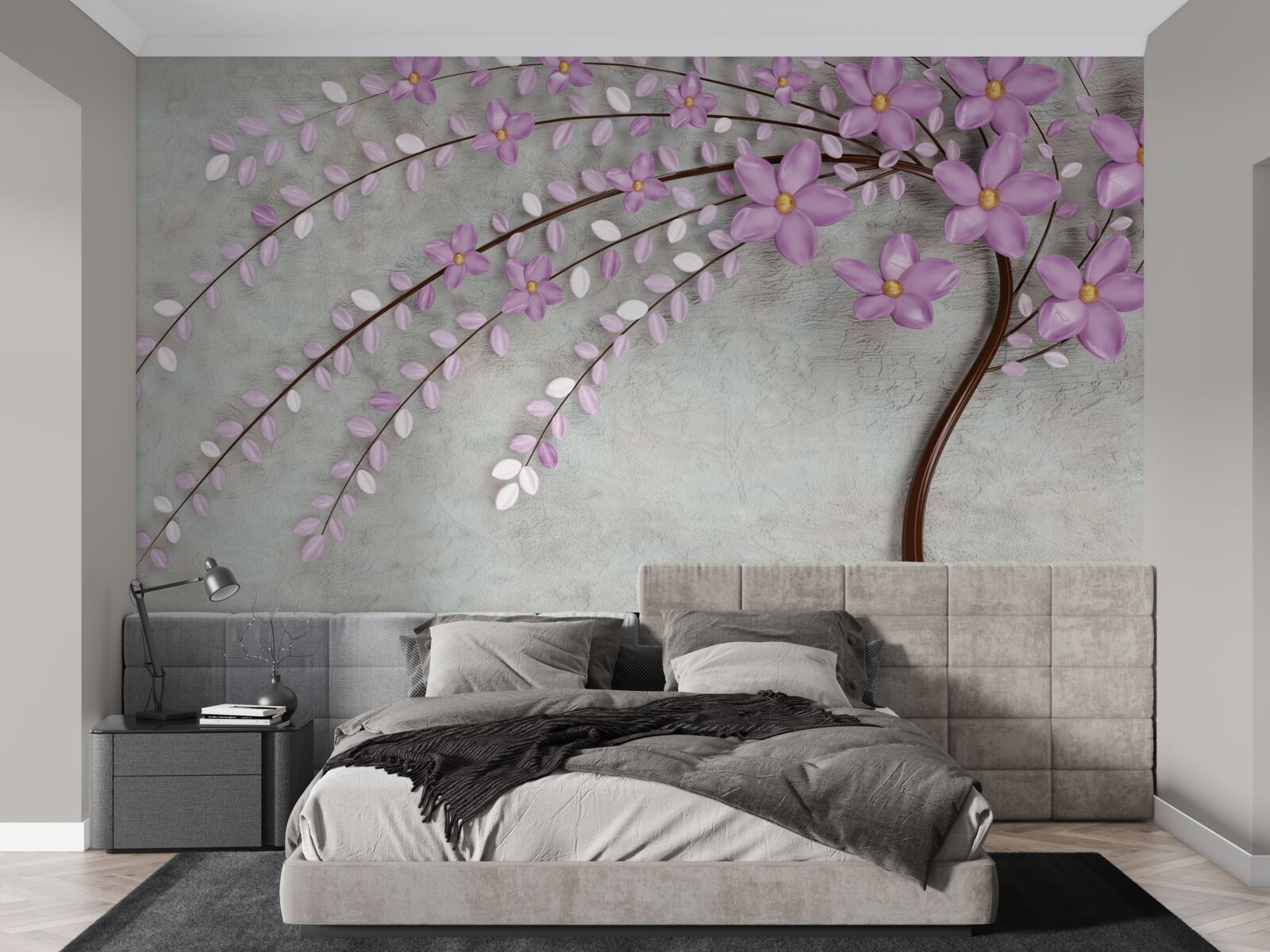 Фотошпалери дерево, прикрашене ніжними бузковими квітами