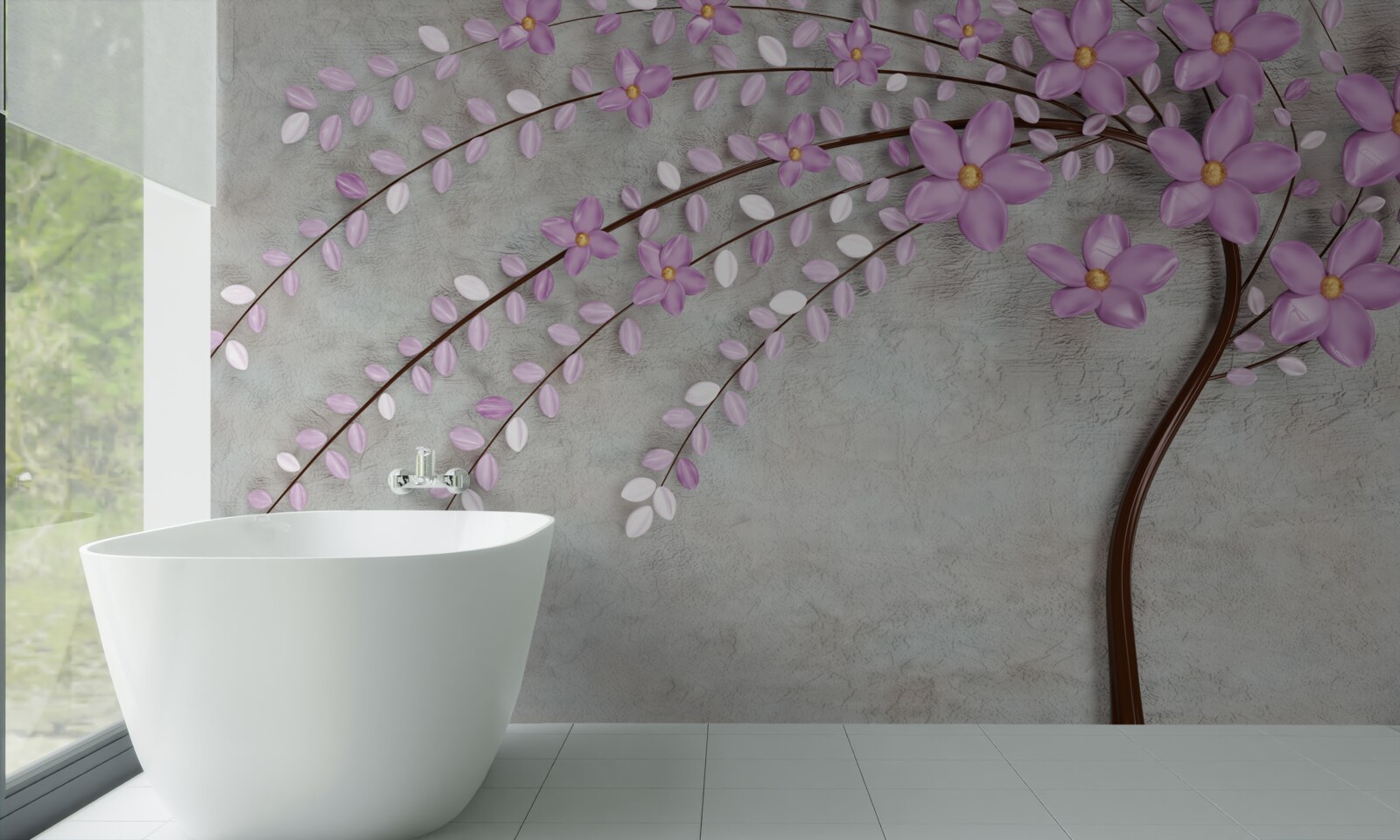 Фотошпалери дерево, прикрашене ніжними бузковими квітами