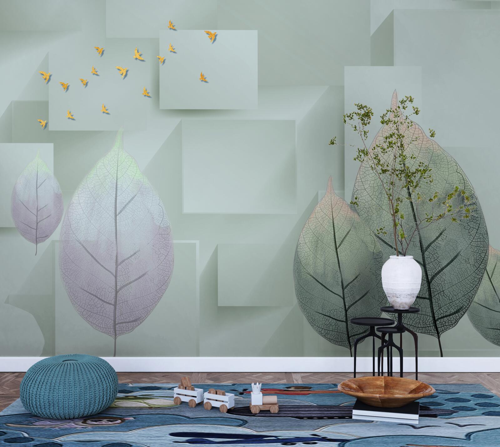 Фотошпалери Жовті птахи та листя