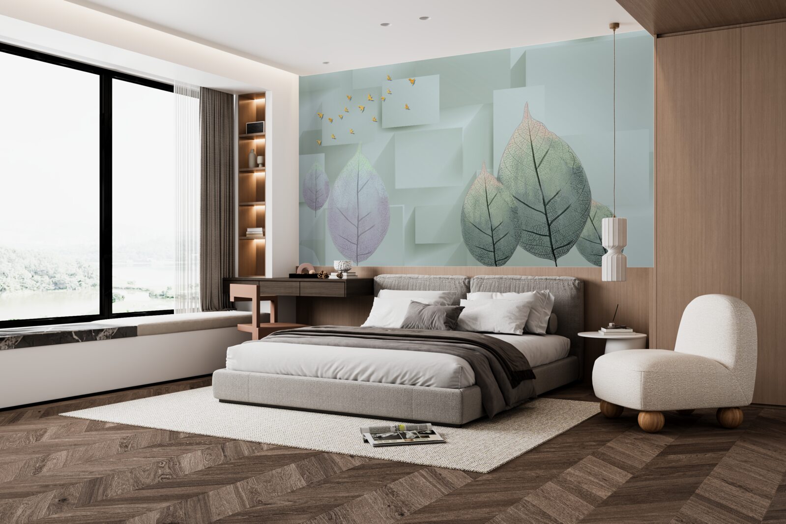 Фотошпалери Жовті птахи та листя