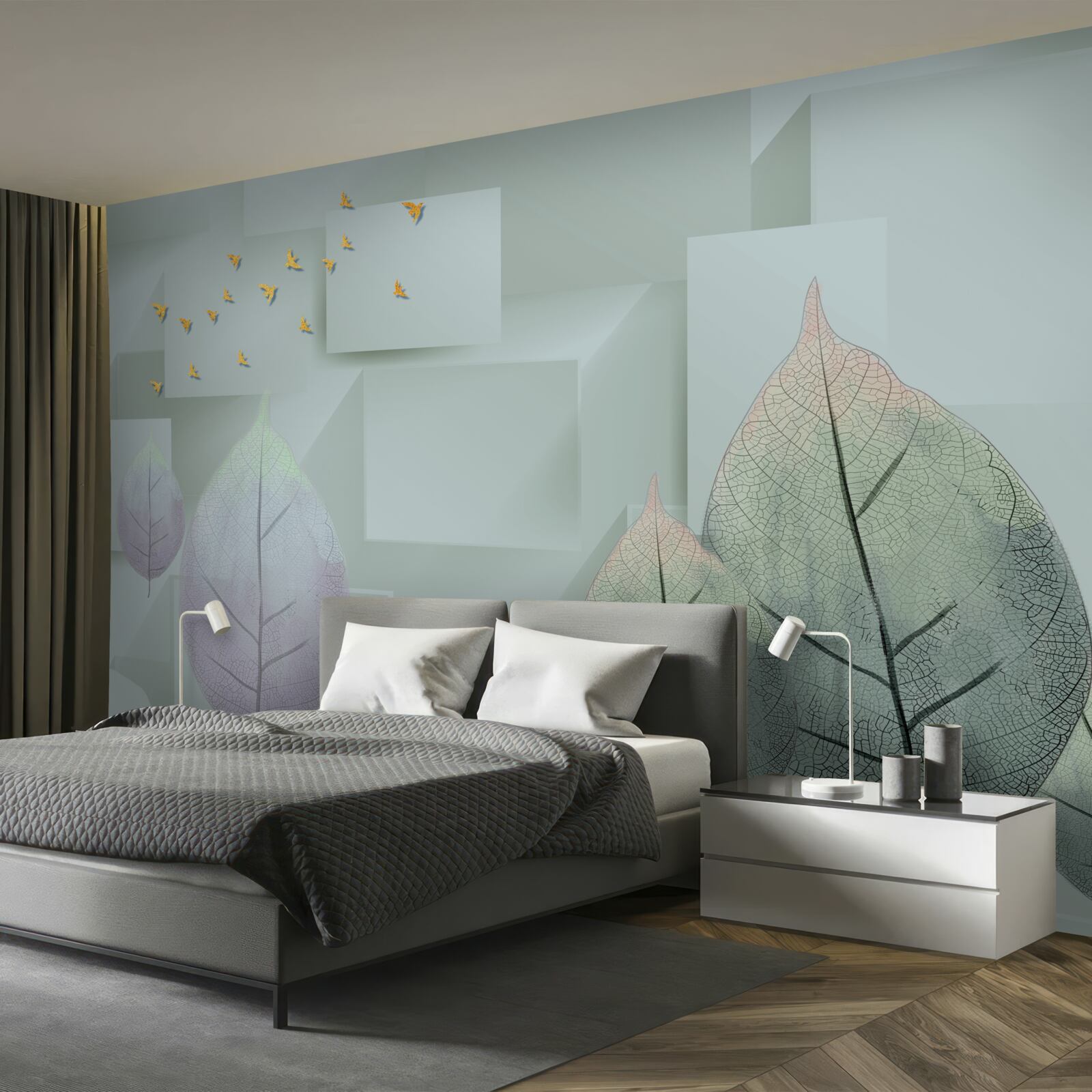 Фотошпалери Жовті птахи та листя