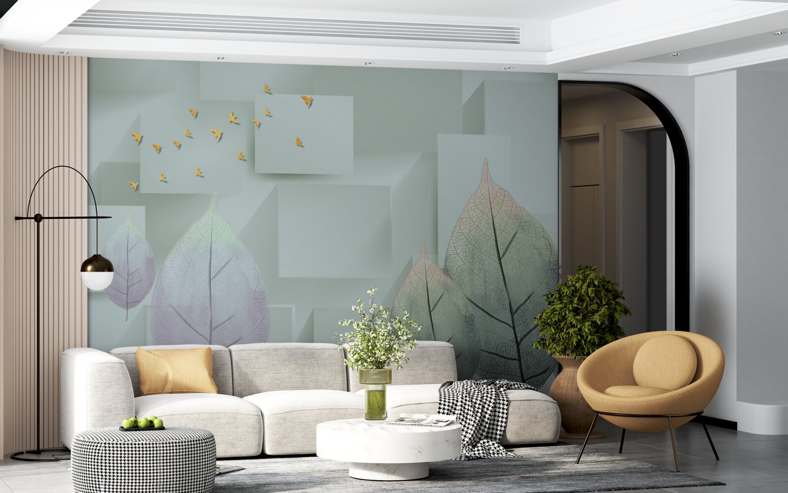 Фотошпалери Жовті птахи та листя