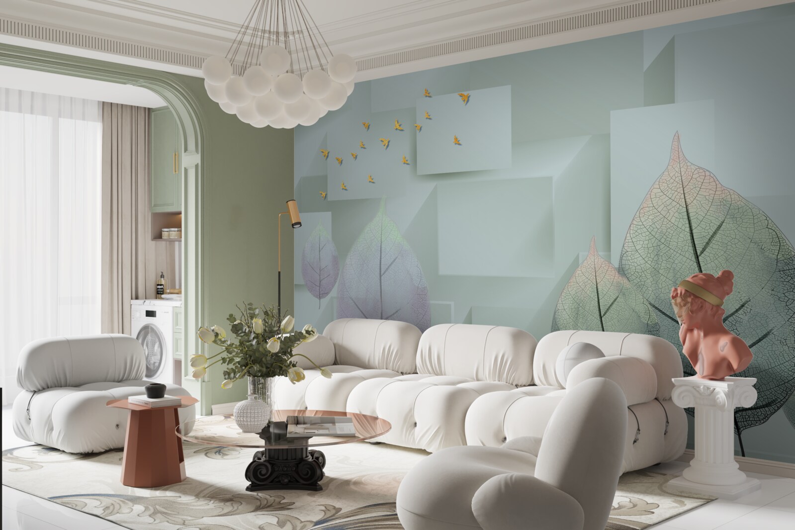 Фотошпалери Жовті птахи та листя