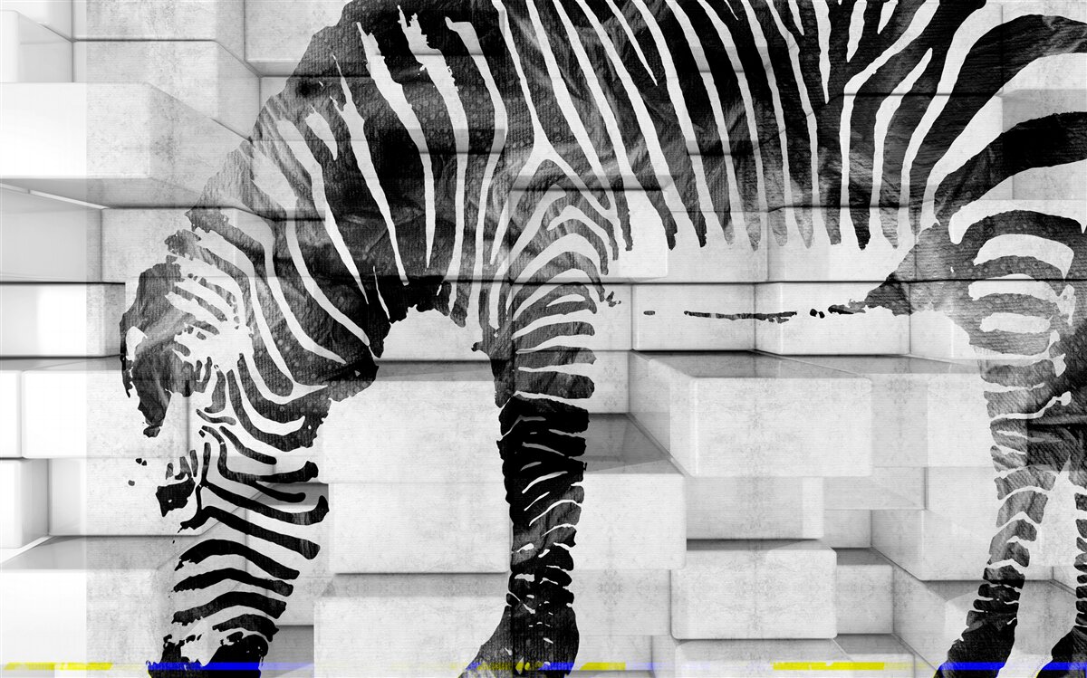 Фотошпалери цегляна стіна біля водопою із зображенням зебри