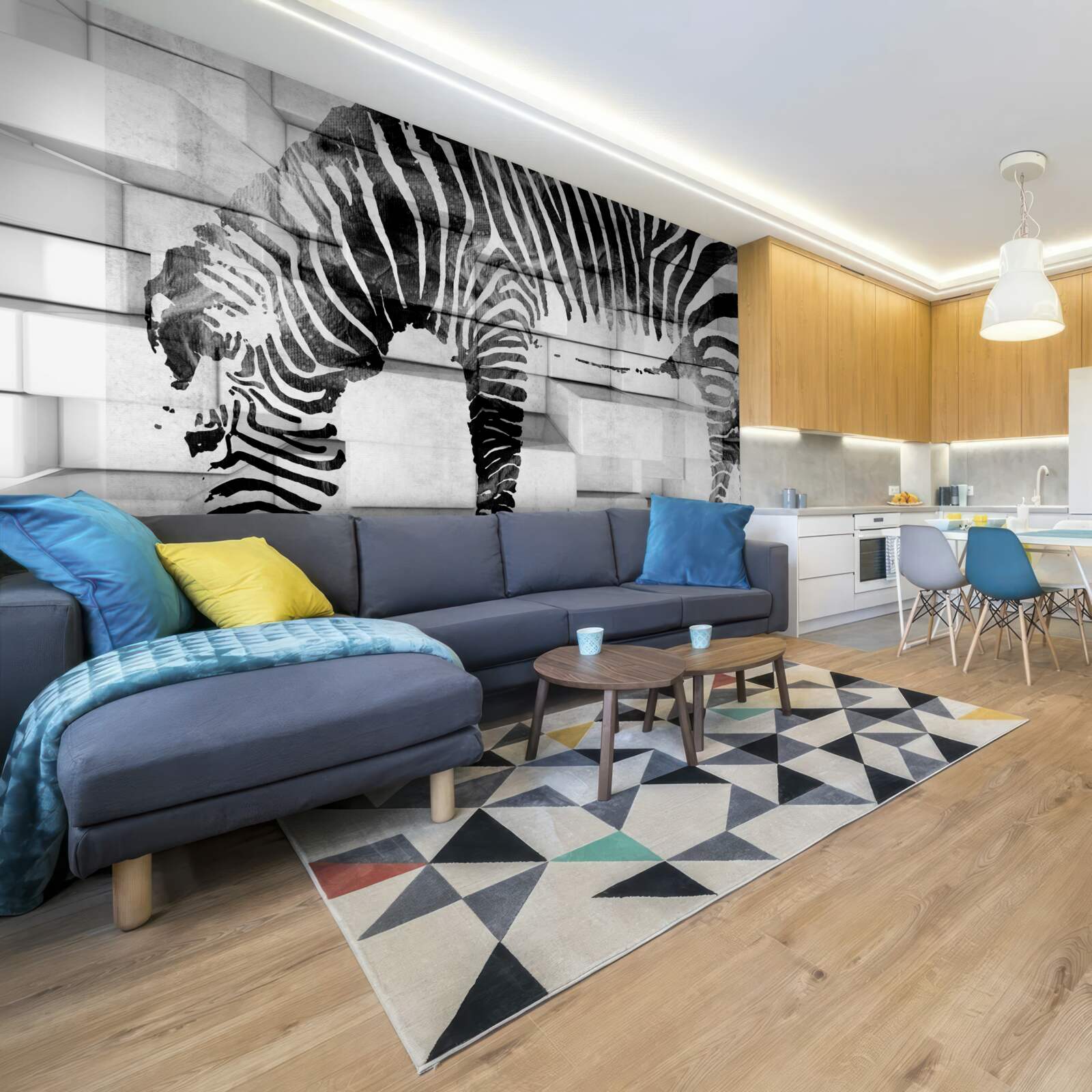 Фотошпалери цегляна стіна біля водопою із зображенням зебри