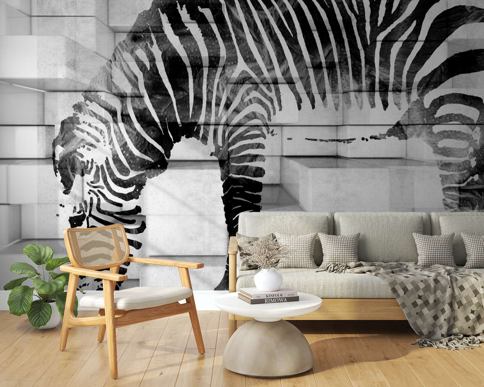 Фотошпалери цегляна стіна біля водопою із зображенням зебри