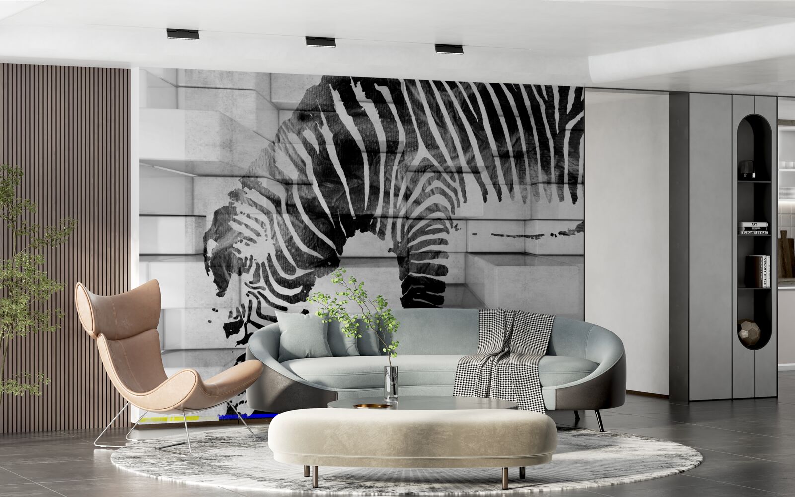 Фотошпалери цегляна стіна біля водопою із зображенням зебри