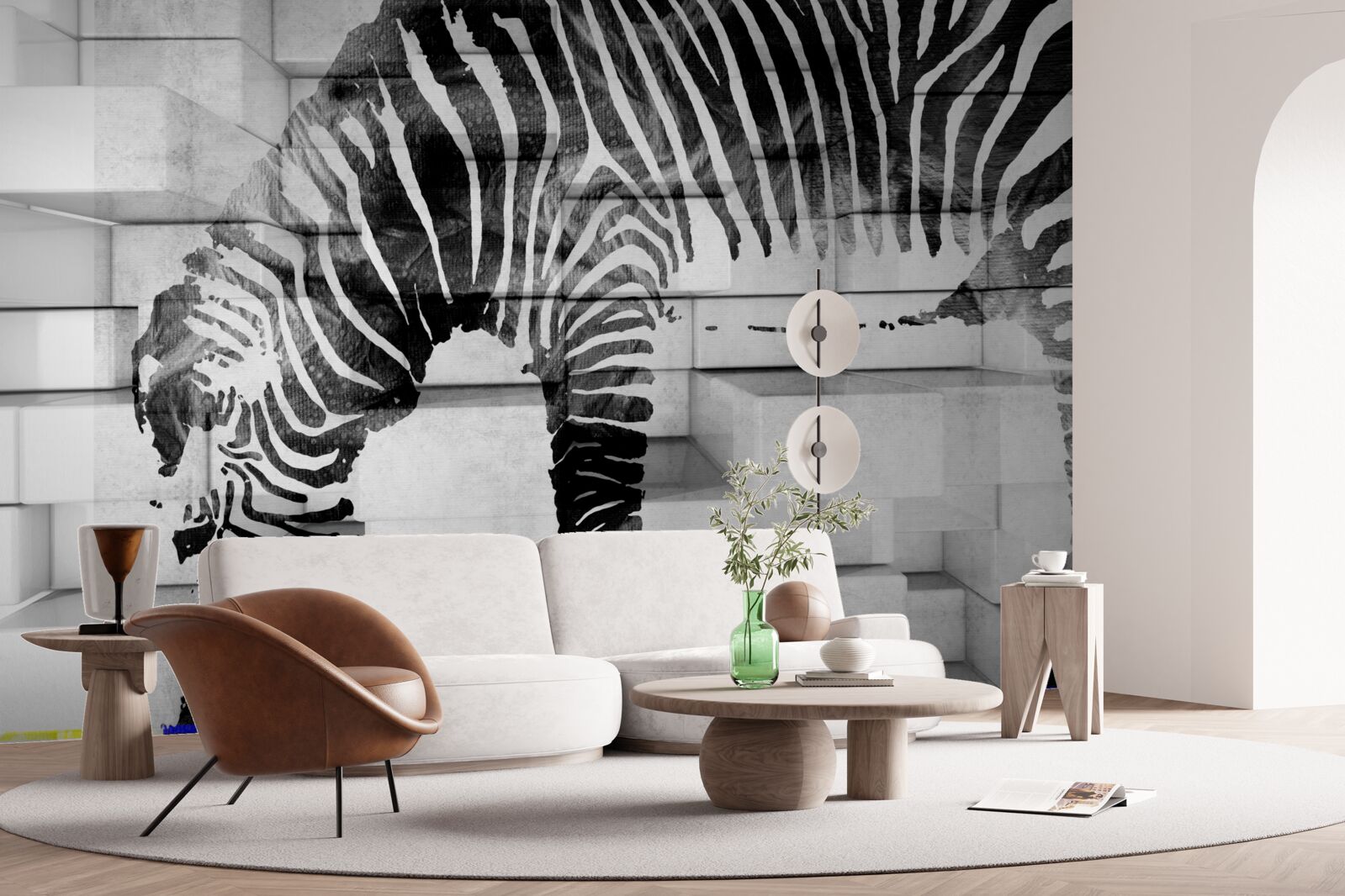 Фотошпалери цегляна стіна біля водопою із зображенням зебри