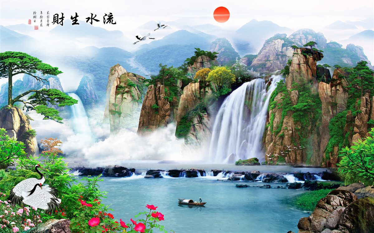 Фотошпалери чарівний вид на природу та водоспад