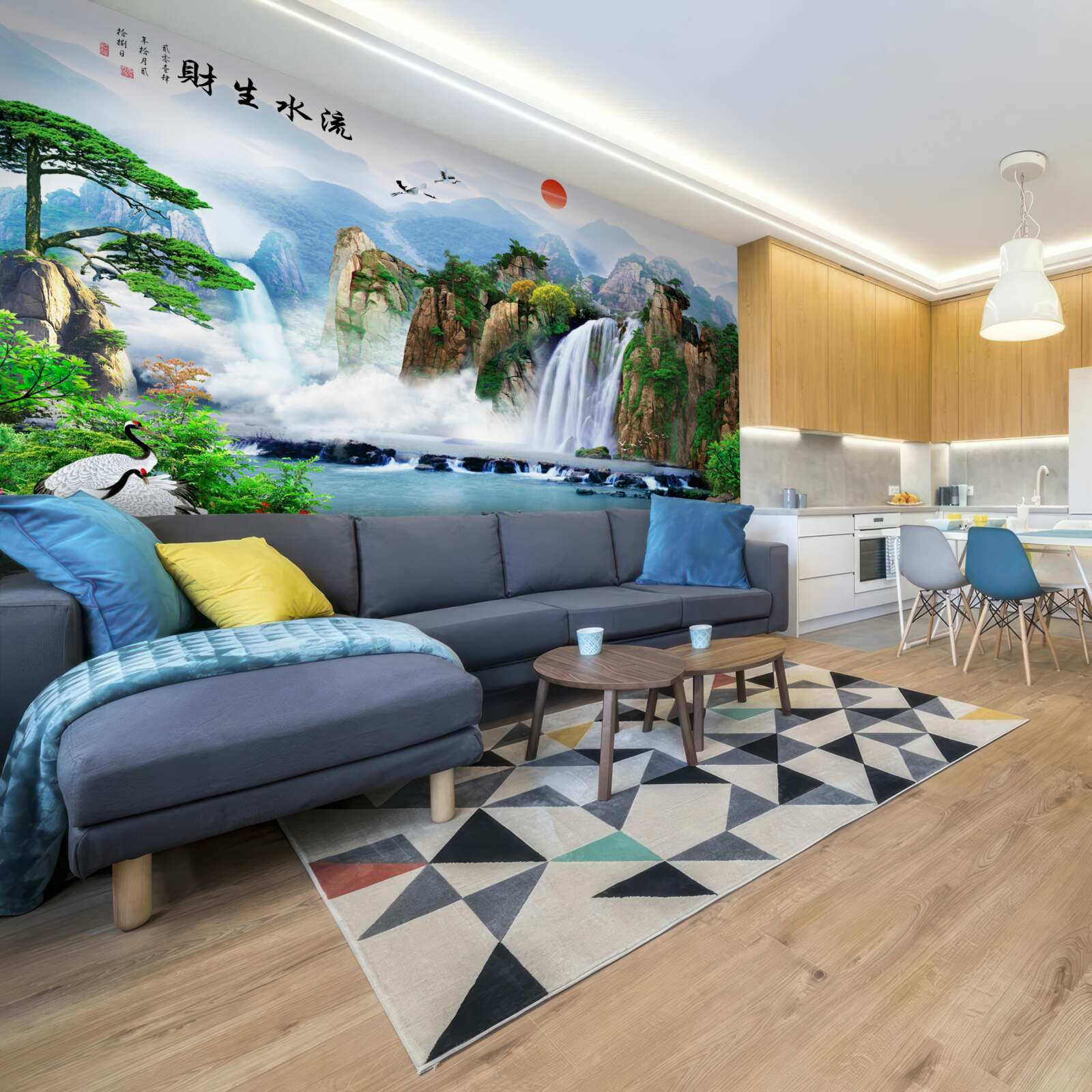 Фотошпалери чарівний вид на природу та водоспад