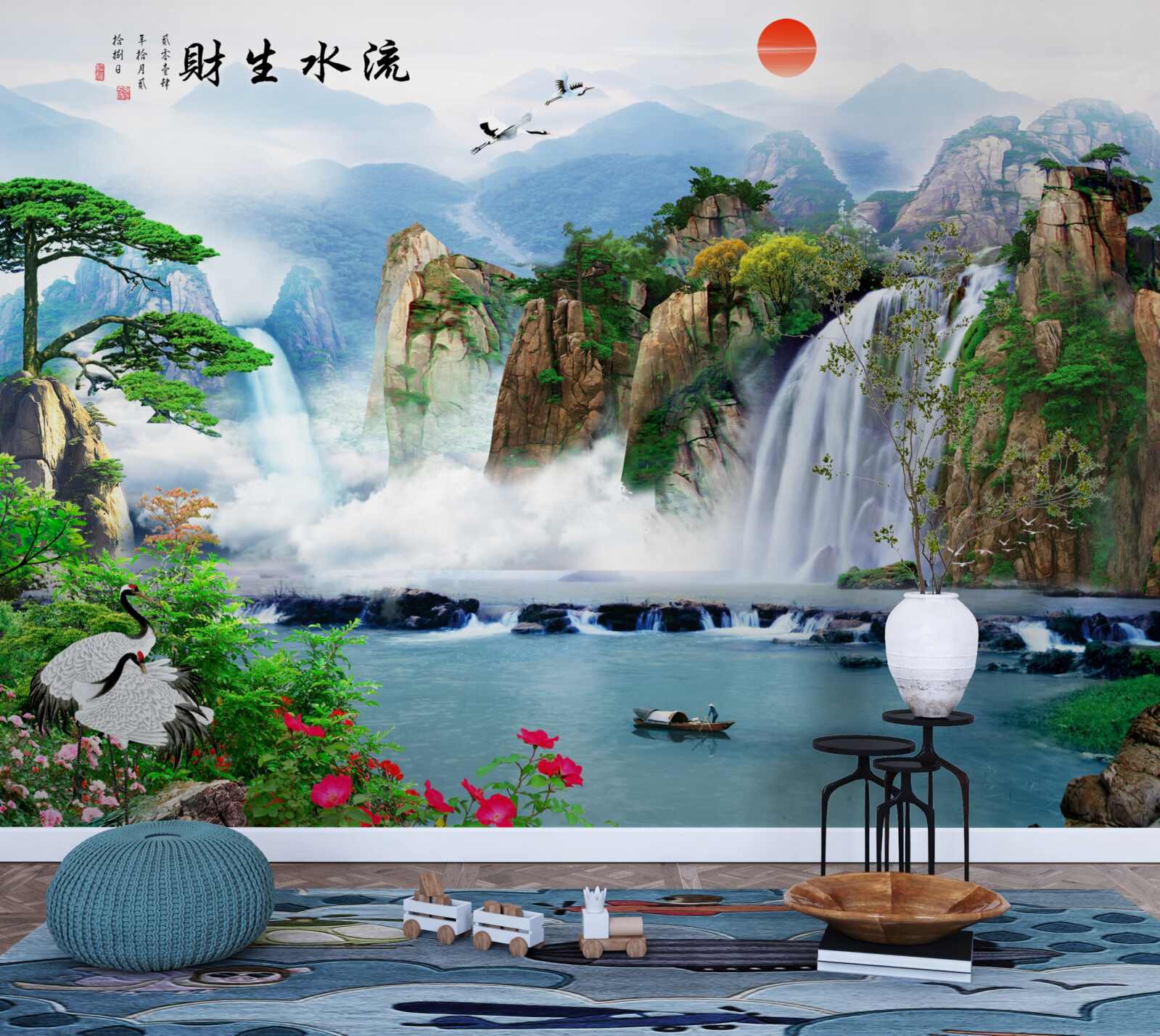 Фотошпалери чарівний вид на природу та водоспад