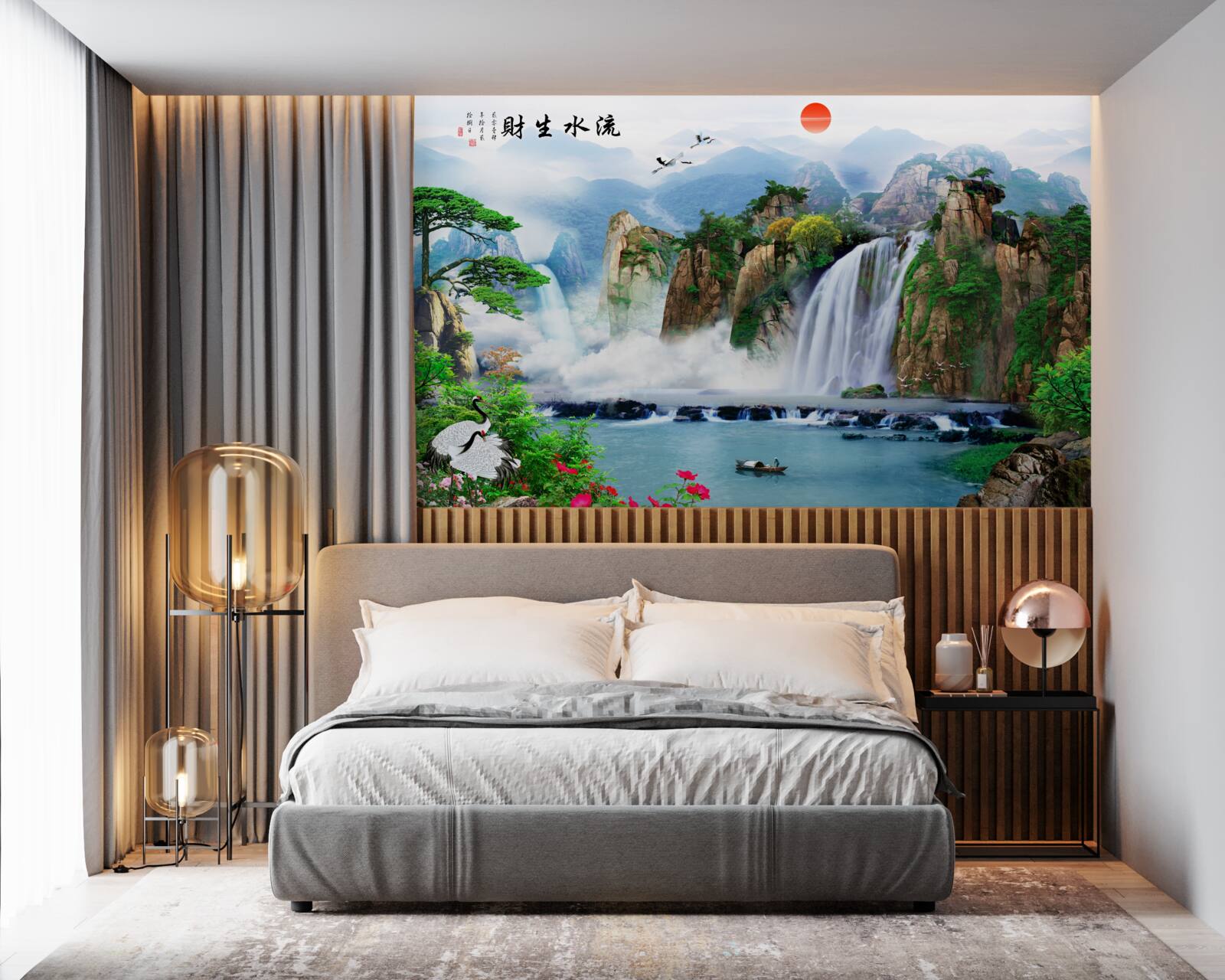 Фотошпалери чарівний вид на природу та водоспад