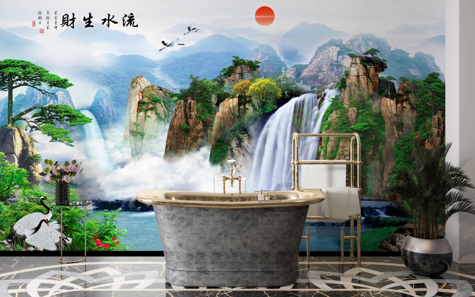 Фотошпалери чарівний вид на природу та водоспад