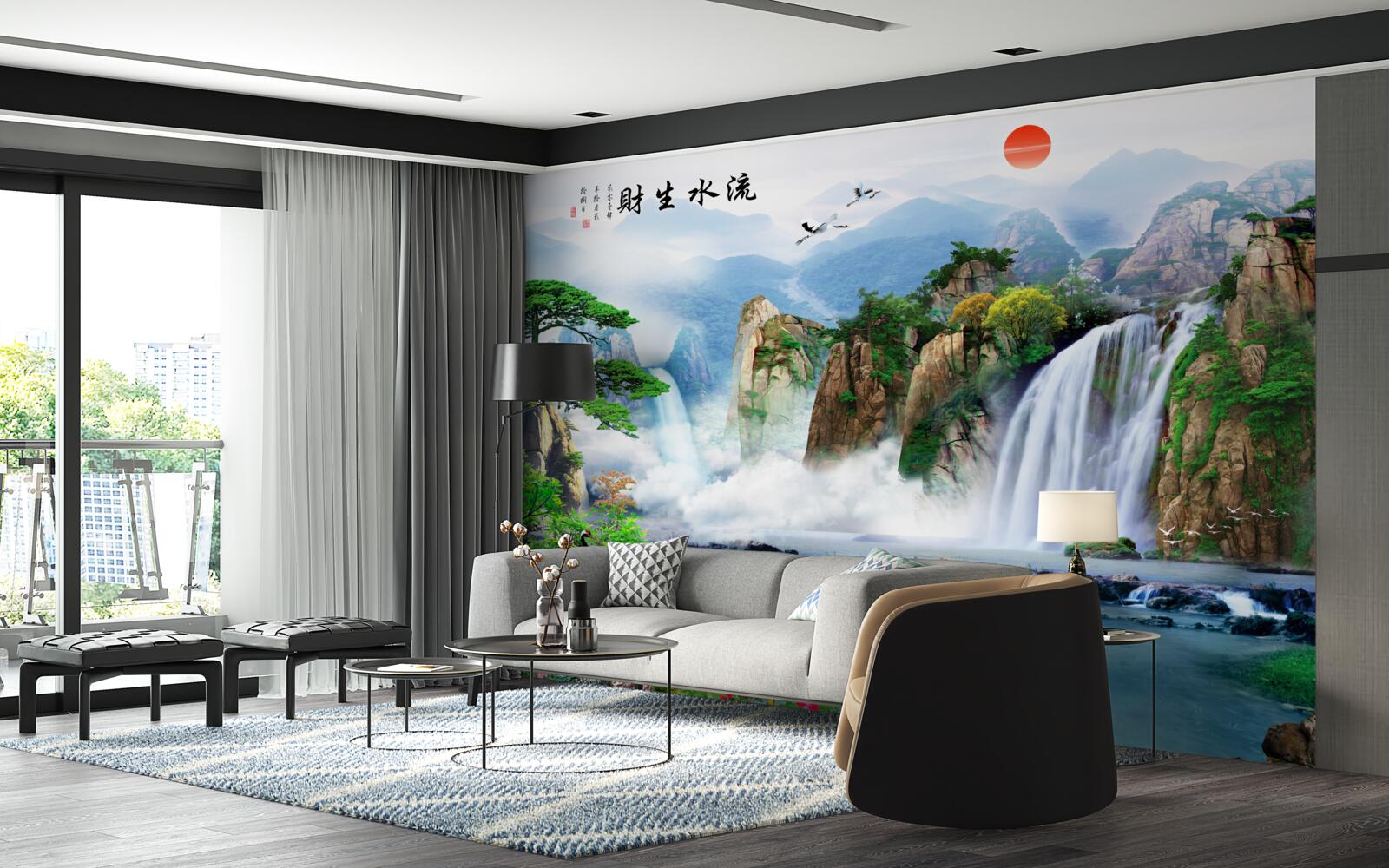 Фотошпалери чарівний вид на природу та водоспад