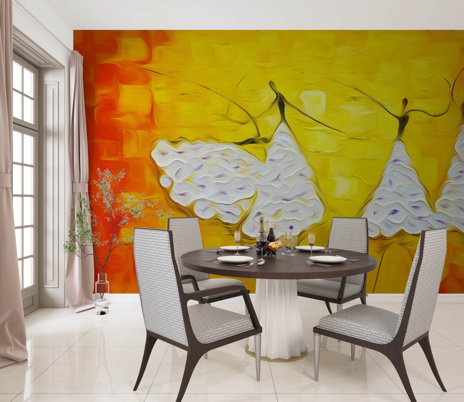 Фотошпалери вираз обличчя дівчат у сукнях, прикрашених квітами