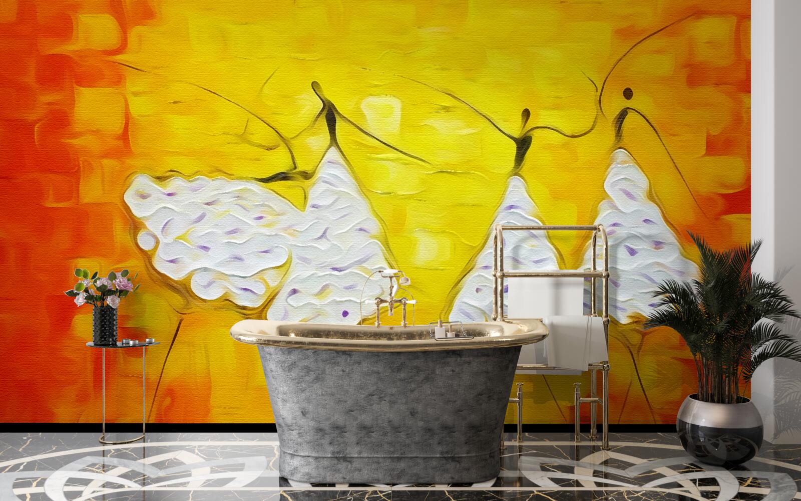 Фотошпалери вираз обличчя дівчат у сукнях, прикрашених квітами