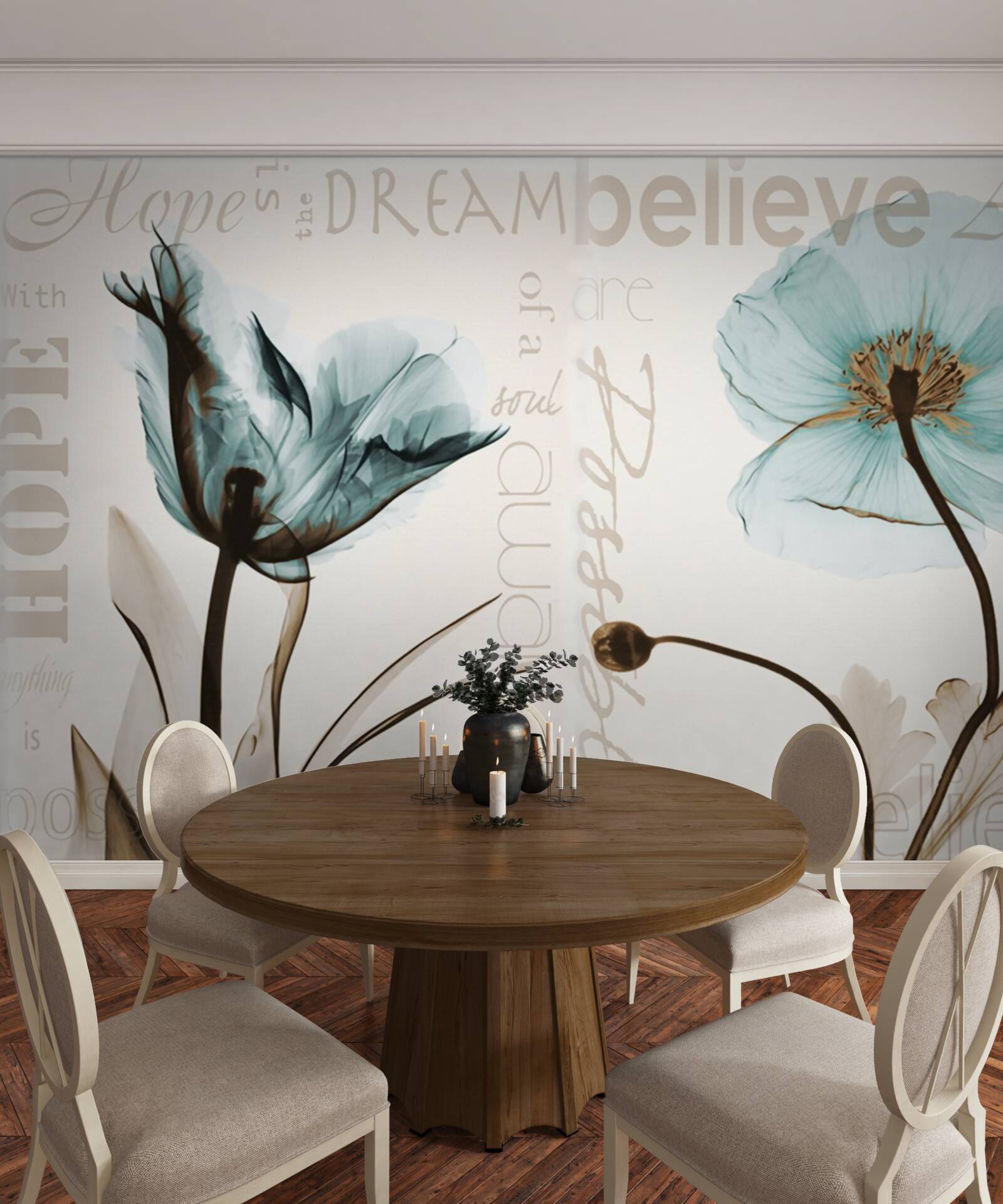 Фотошпалери ніжно-бірюзові маки