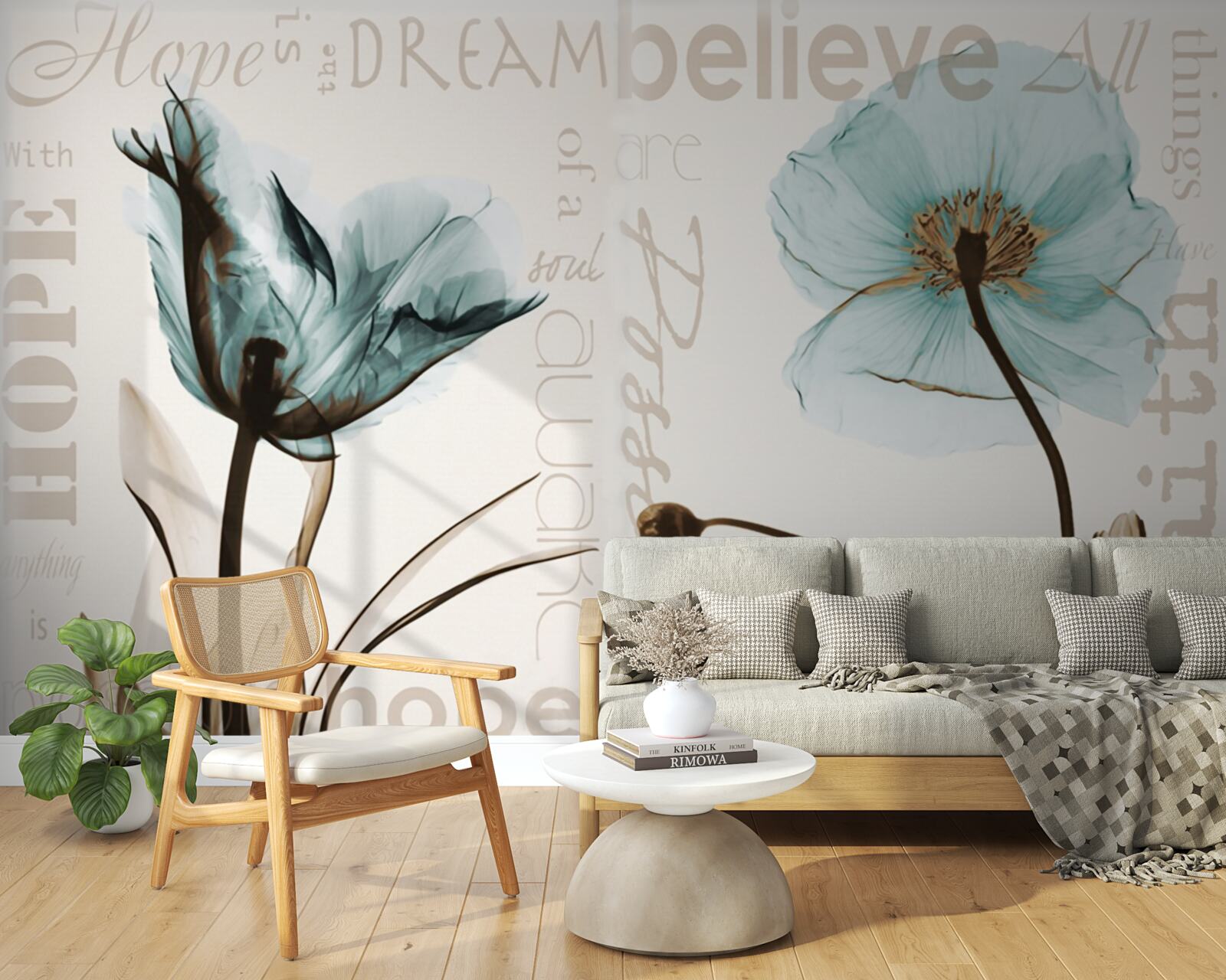 Фотошпалери ніжно-бірюзові маки