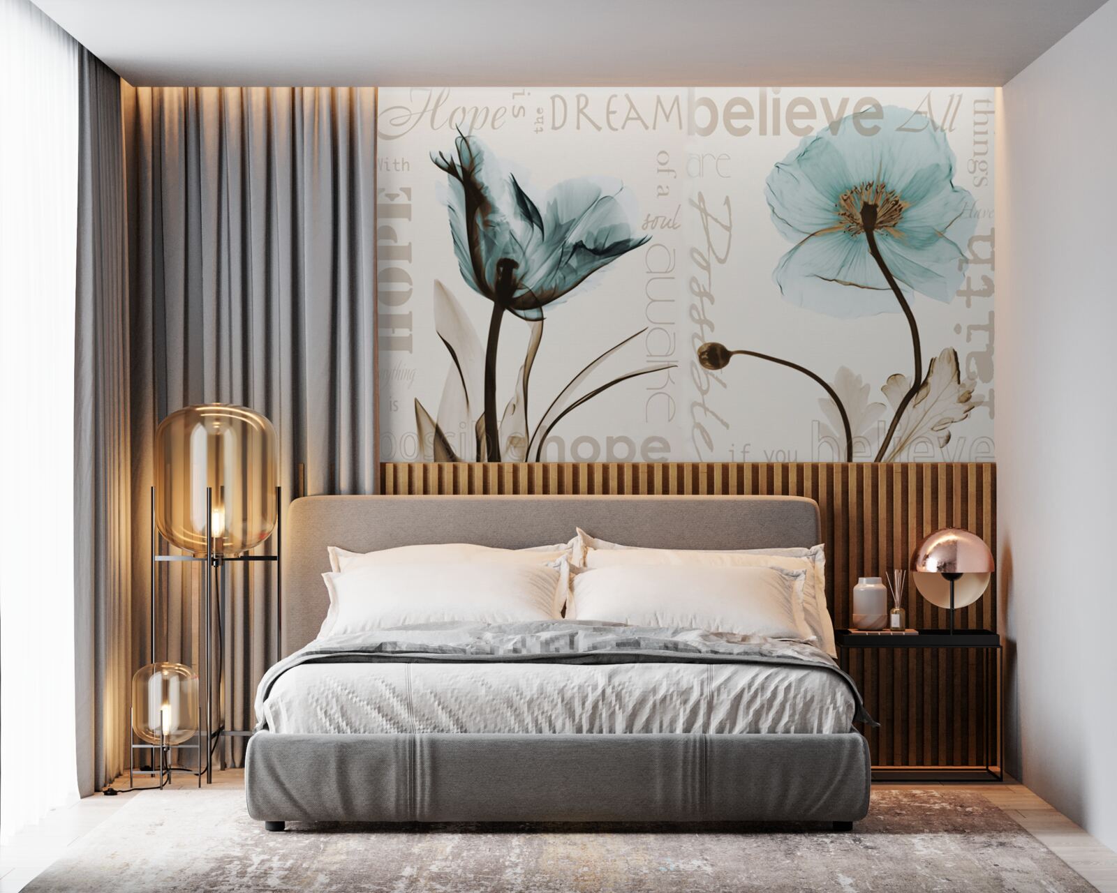 Фотошпалери ніжно-бірюзові маки