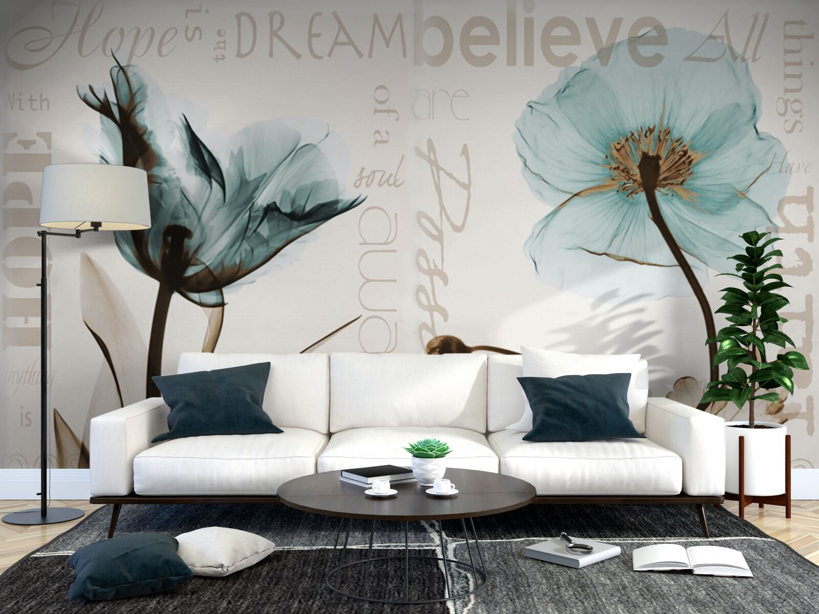 Фотошпалери ніжно-бірюзові маки