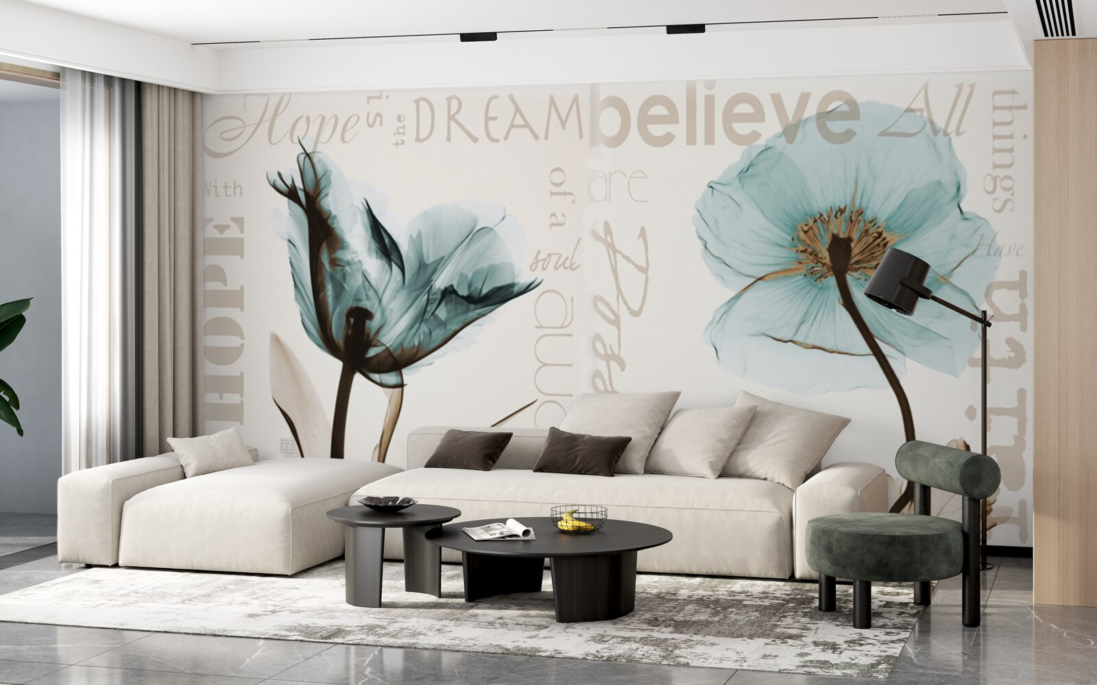 Фотошпалери ніжно-бірюзові маки