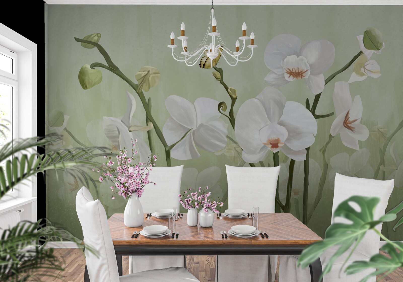 Фотошпалери білі квіти з незвичайним зовнішнім виглядом