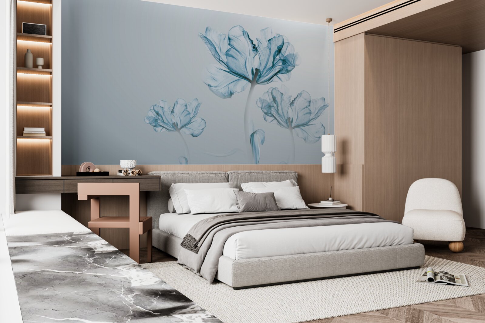 Фотошпалери блакитні квіти з прозорістю