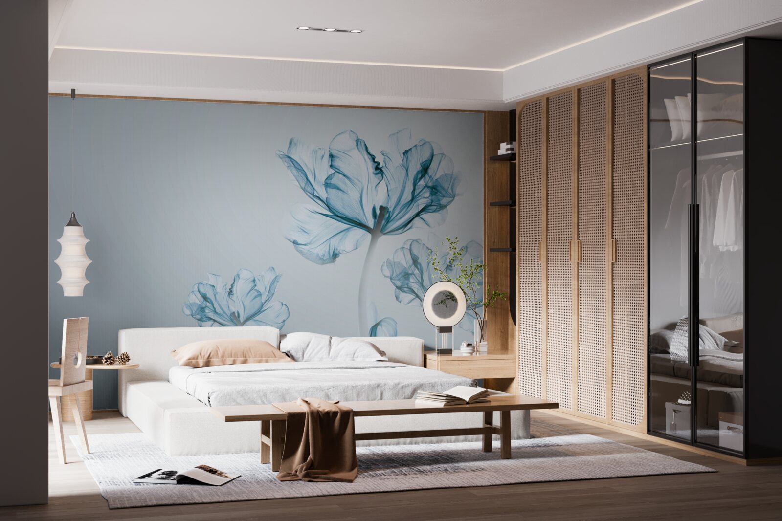 Фотошпалери блакитні квіти з прозорістю