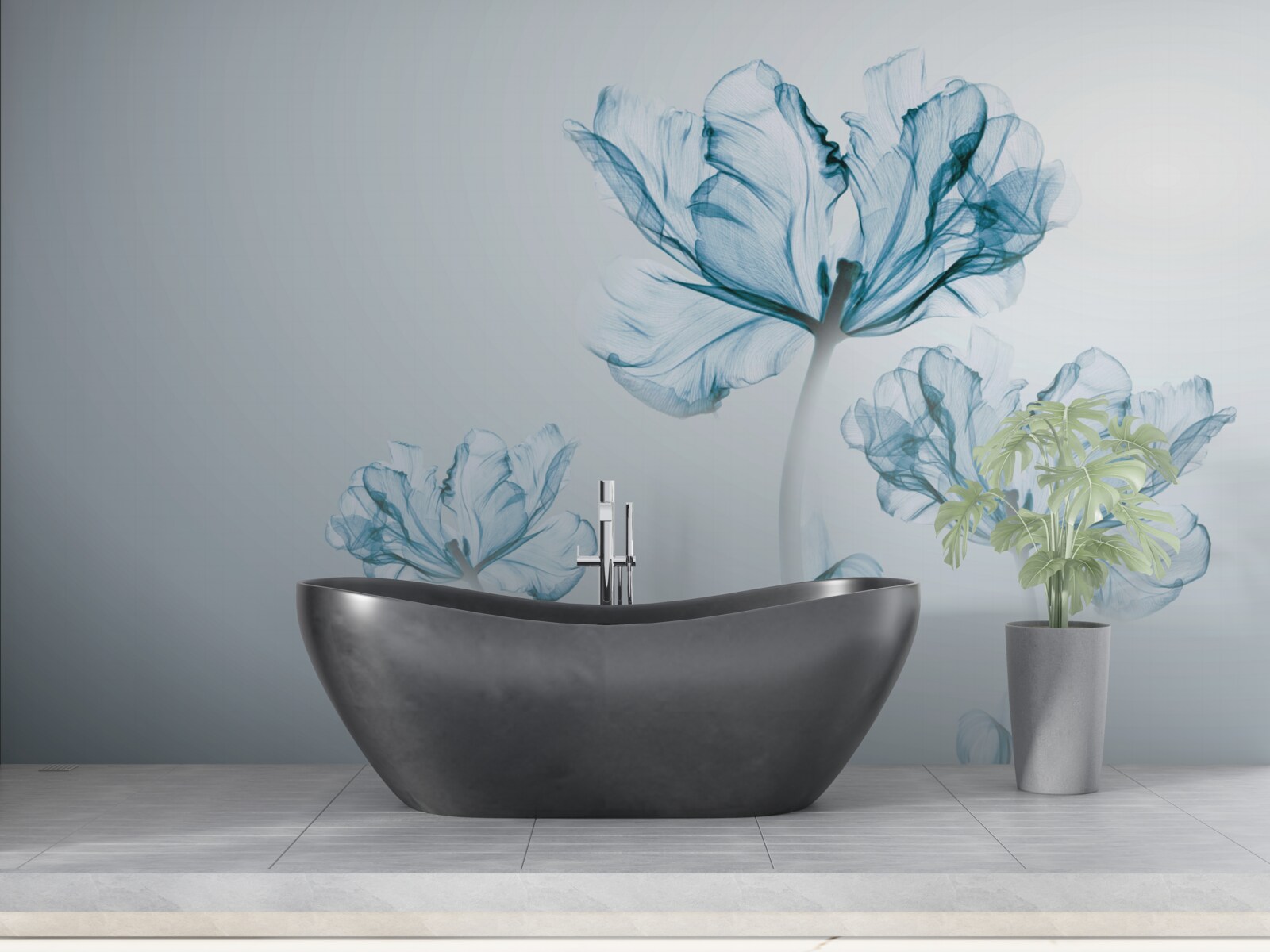 Фотошпалери блакитні квіти з прозорістю