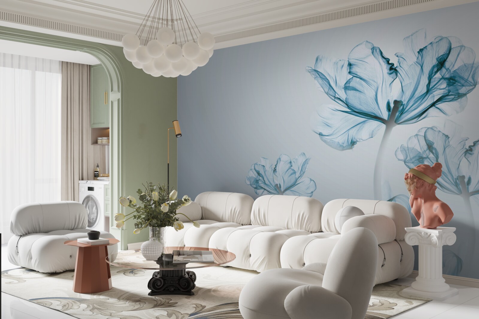 Фотошпалери блакитні квіти з прозорістю