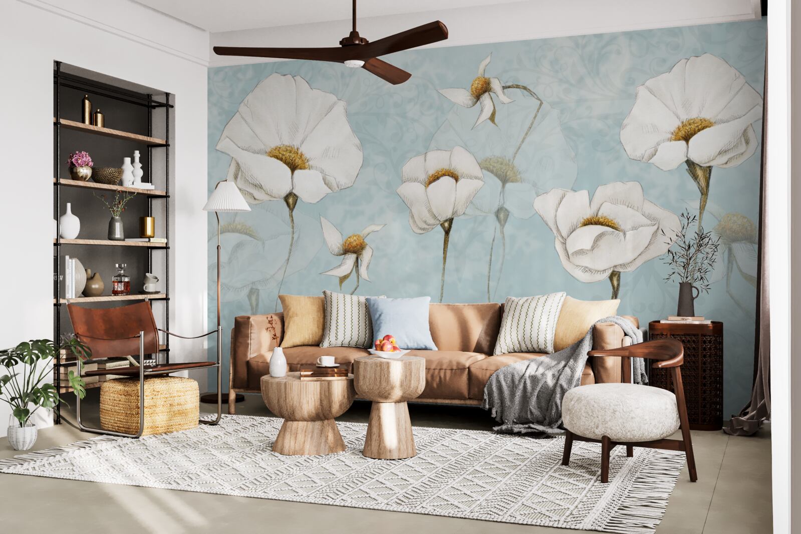 Фотошпалери маки білосніжні, сидять на високих, ніжних стовбурах