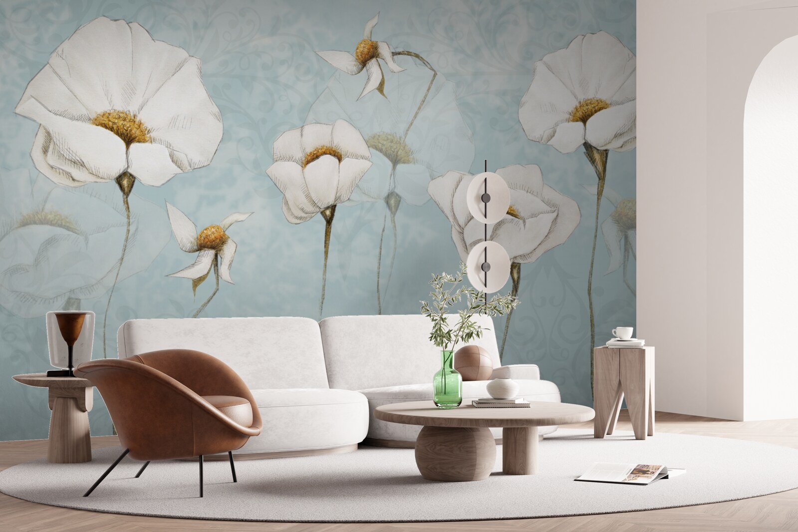 Фотошпалери маки білосніжні, сидять на високих, ніжних стовбурах