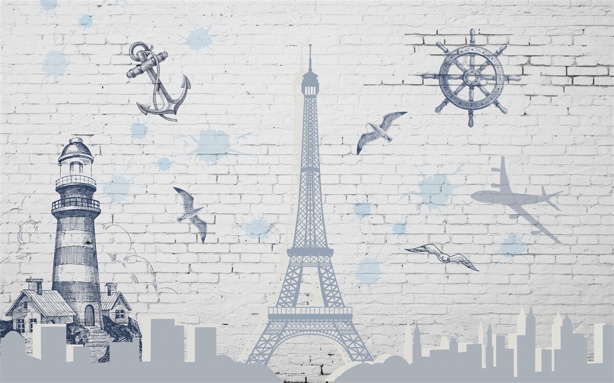 Фотошпалери Ейфелева вежа та маяк на стіні