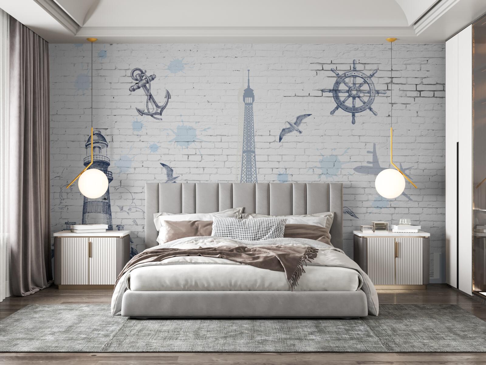 Фотошпалери Ейфелева вежа та маяк на стіні