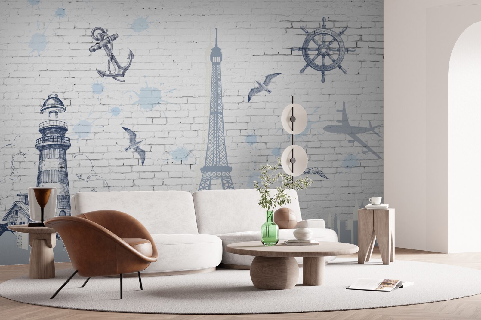 Фотошпалери Ейфелева вежа та маяк на стіні