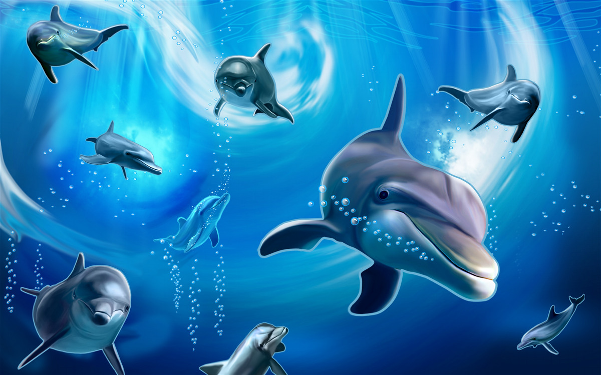 Фотошпалери чарівні дельфіни в морській безодні