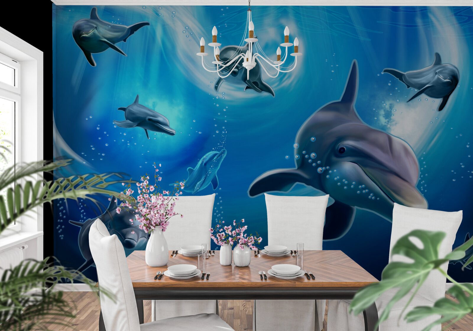 Фотошпалери чарівні дельфіни в морській безодні