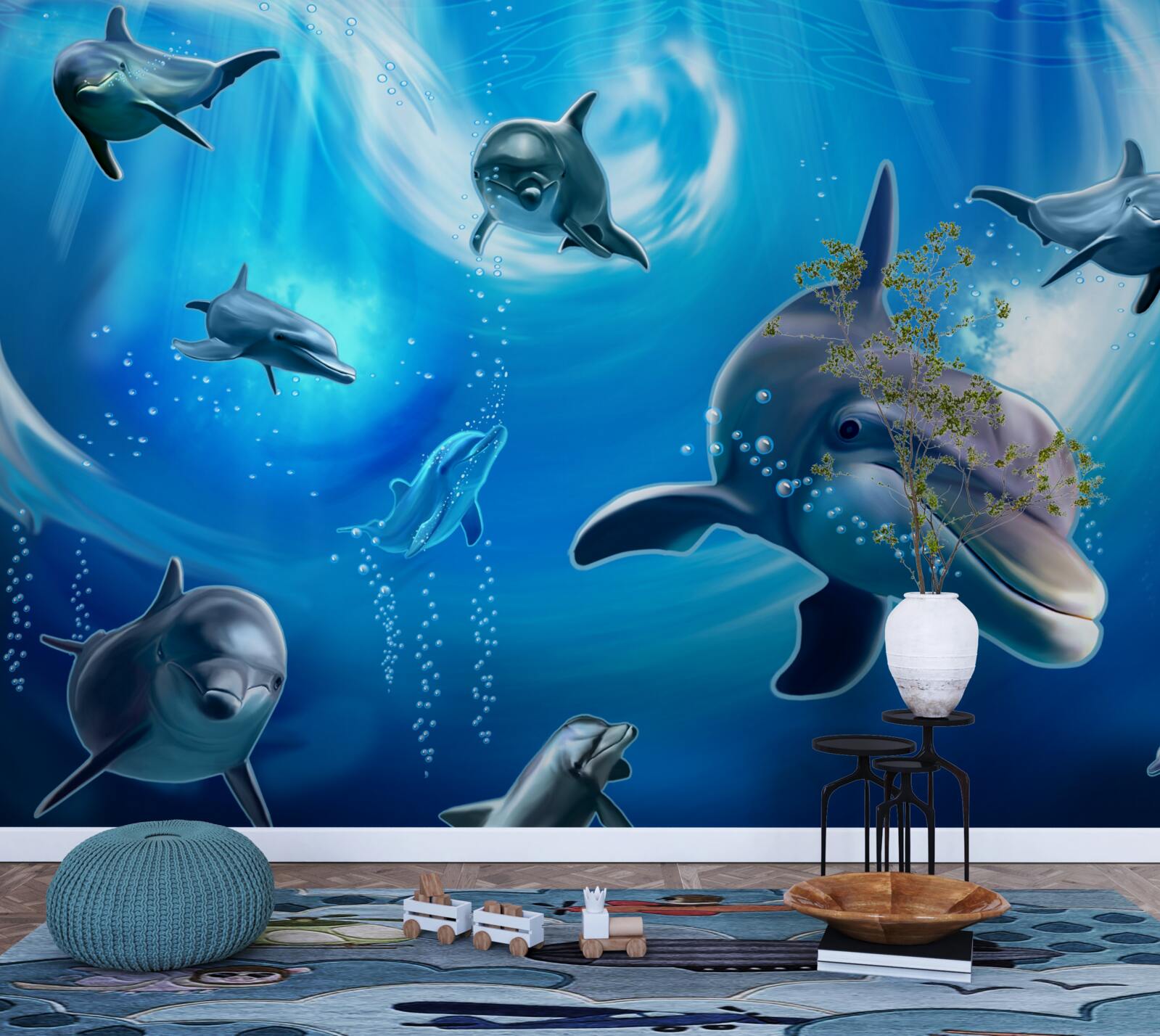 Фотошпалери чарівні дельфіни в морській безодні