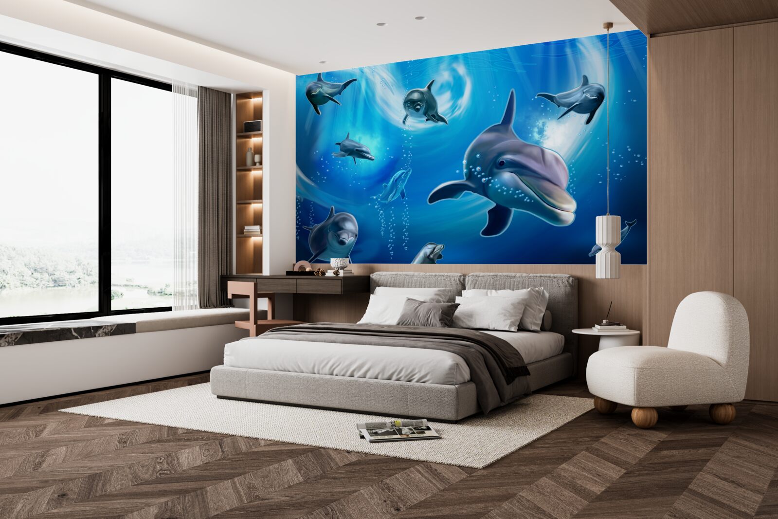 Фотошпалери чарівні дельфіни в морській безодні