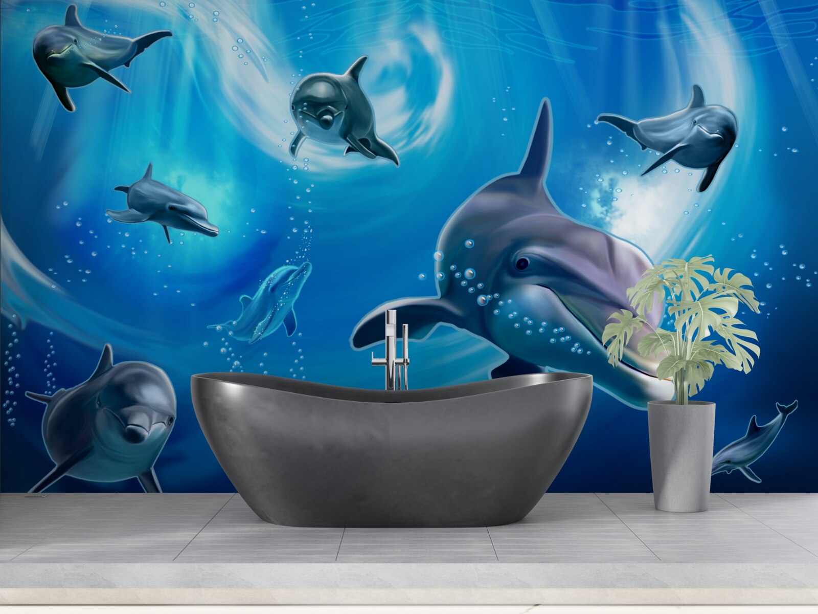 Фотошпалери чарівні дельфіни в морській безодні