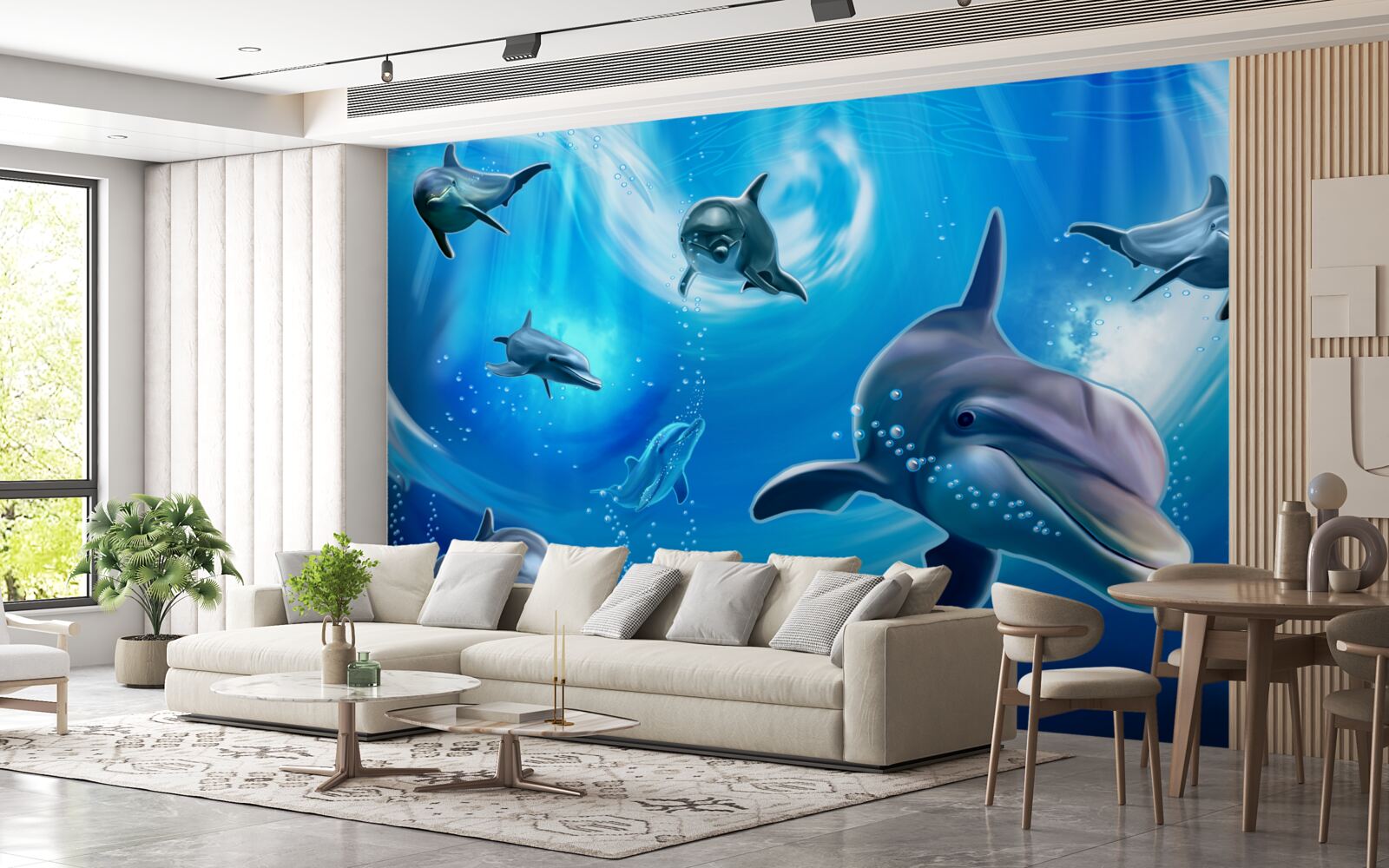 Фотошпалери чарівні дельфіни в морській безодні