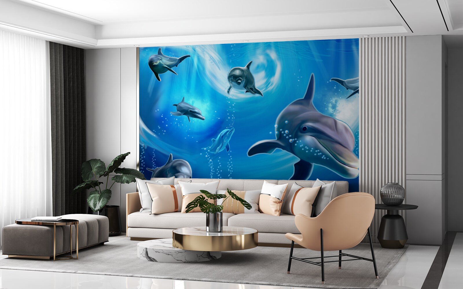 Фотошпалери чарівні дельфіни в морській безодні