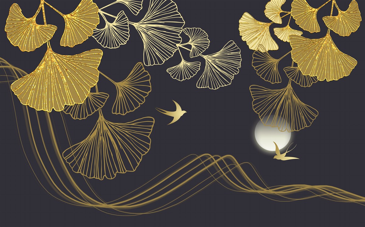 Фотошпалери листя в золотистих відтінках і морські хвилі