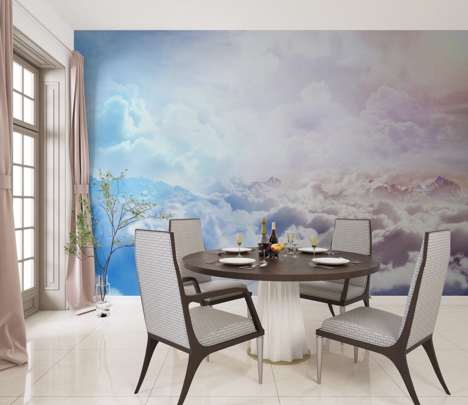 Фотошпалери небосхил хмар у відтінках рожевого та блакитного