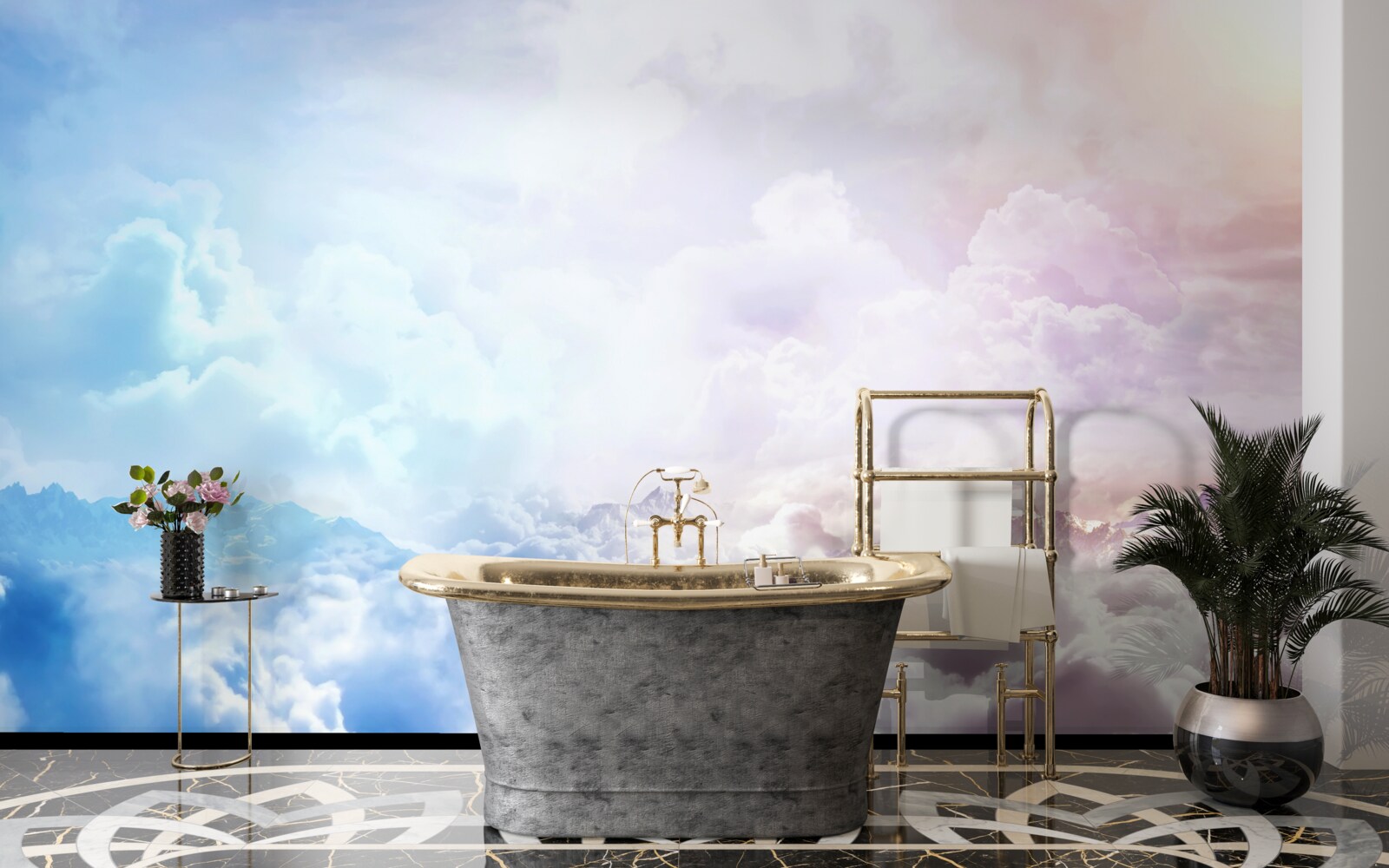 Фотошпалери небосхил хмар у відтінках рожевого та блакитного