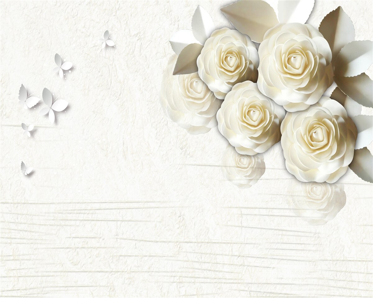 Фотошпалери метелики та білосніжні троянди